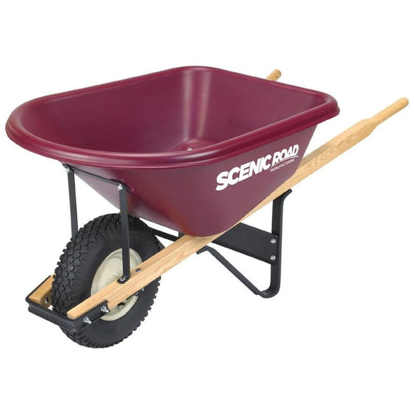 SCENIC ROAD SINGLE WHEEL WHEELBARROW W/4PLY KNOBBY (6 CUBIC FOOT, MAROON)