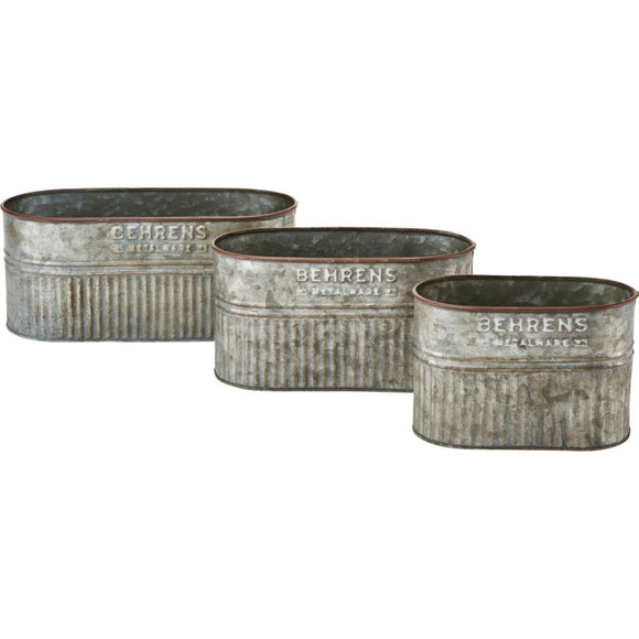 EMBOSSED AGED GALV. NESTING OVAL TUBS (11.5 INCH/SET OF 3)